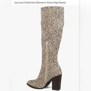 Journee Collection Beige and Black Patterned Heeled Boots-Extra Wide Calf